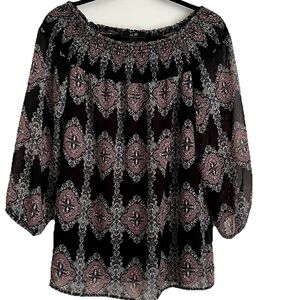 AGB Smocked Peasant Blouse M Sheer Sleeves Lined Whimsigoth Boho Colorful